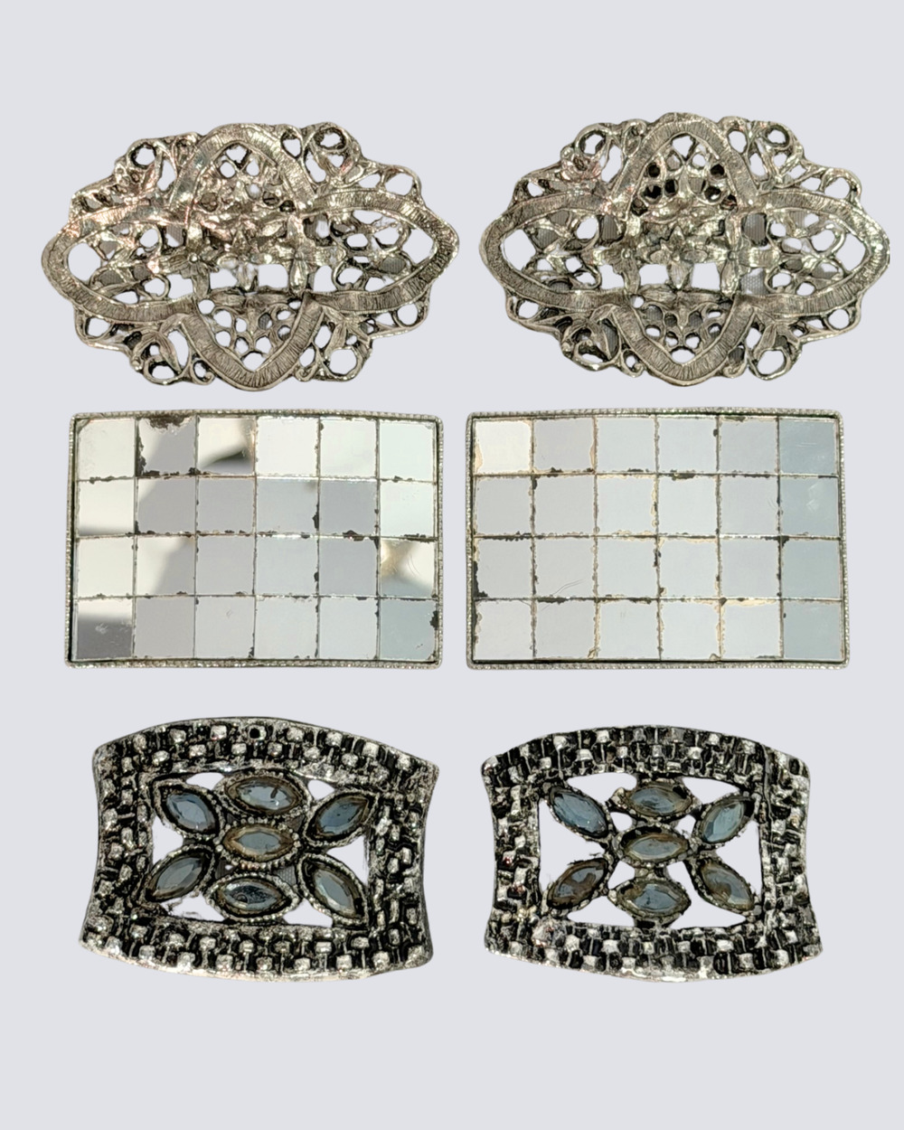 Lot of 3 Vintage 1950s MCM Metal Shoe Buckles Silver-tone Musi & WS & Co 2.5"W